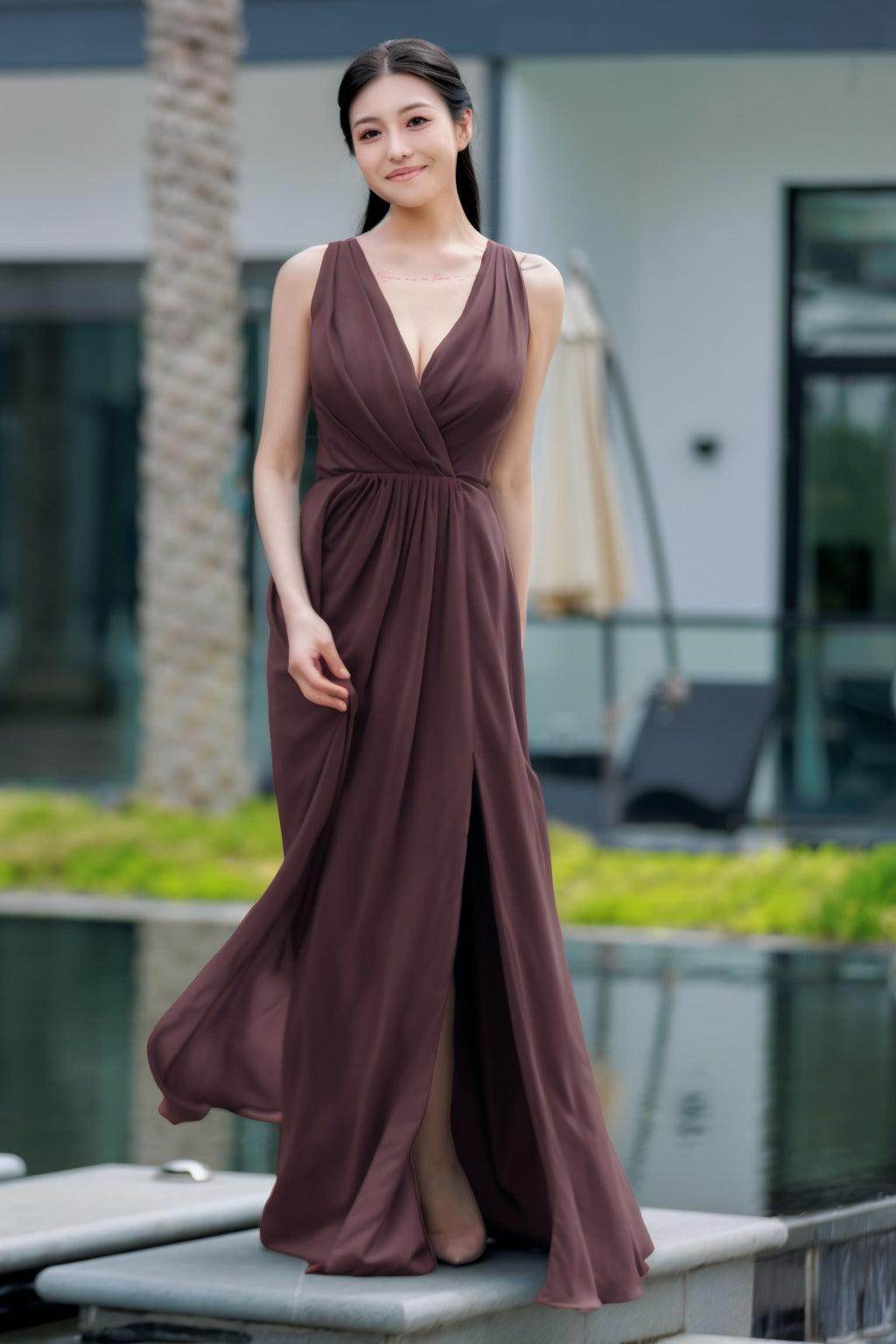 A-Line Floor Length Chiffon Bridesmaid Dress CB0708 - COCOMELODY